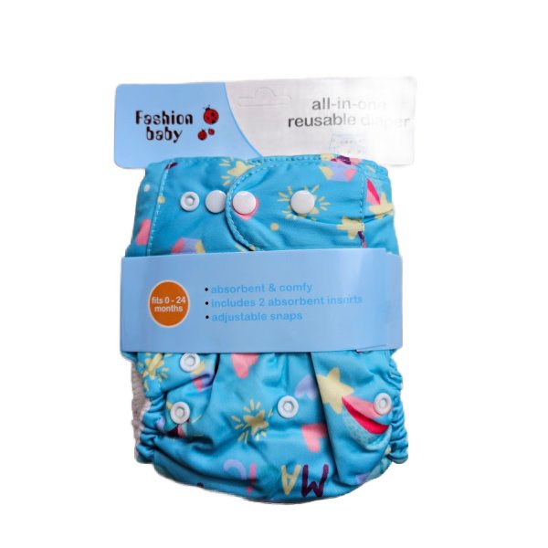 All-in-One Reusable Baby Cloth Diaper (0-24 Months) - Washable & Adjustable Pocket Diaper