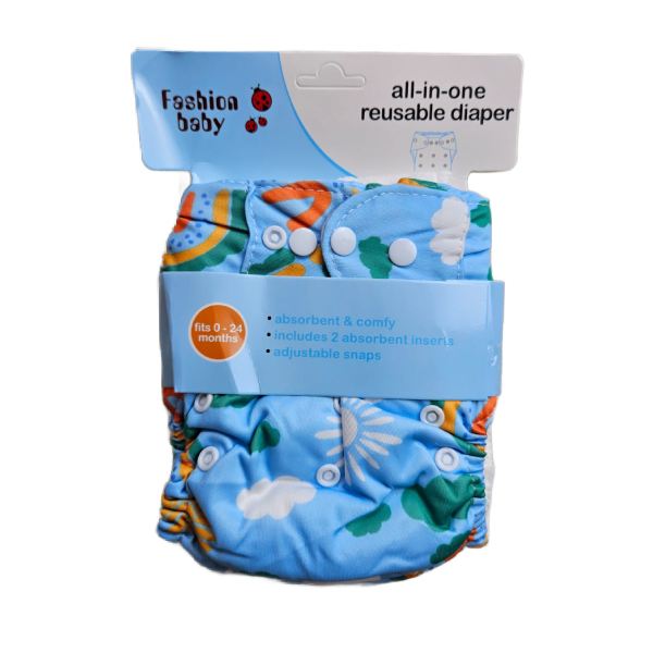 All-in-One Reusable Baby Cloth Diaper (0-24 Months) - Washable & Adjustable Pocket Diaper