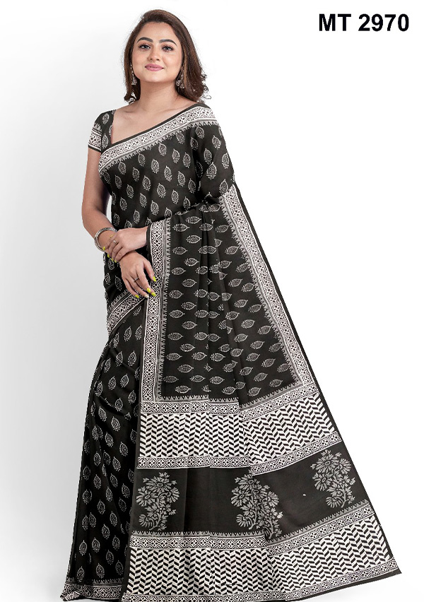 Half Silk Block Printed Saree
