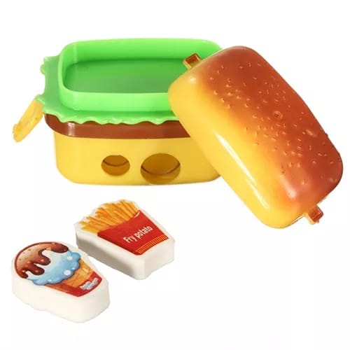 Hamburger Pencil Sharpener with two Eraser set