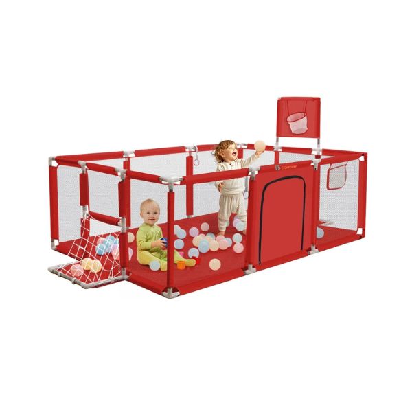 Baby large Playpen for twin, with Basketball Hoop | Red