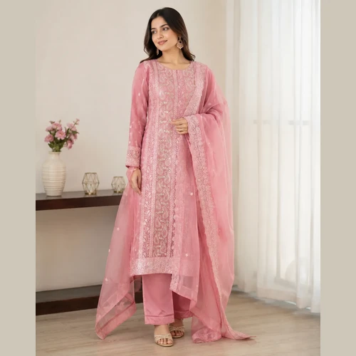 Floral Embroidered With Sequins Three Piece (257)-